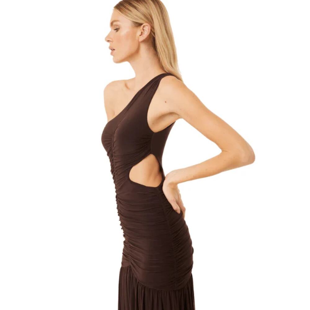 $380 Misa Los Angeles Brown Ruched Dress Size S